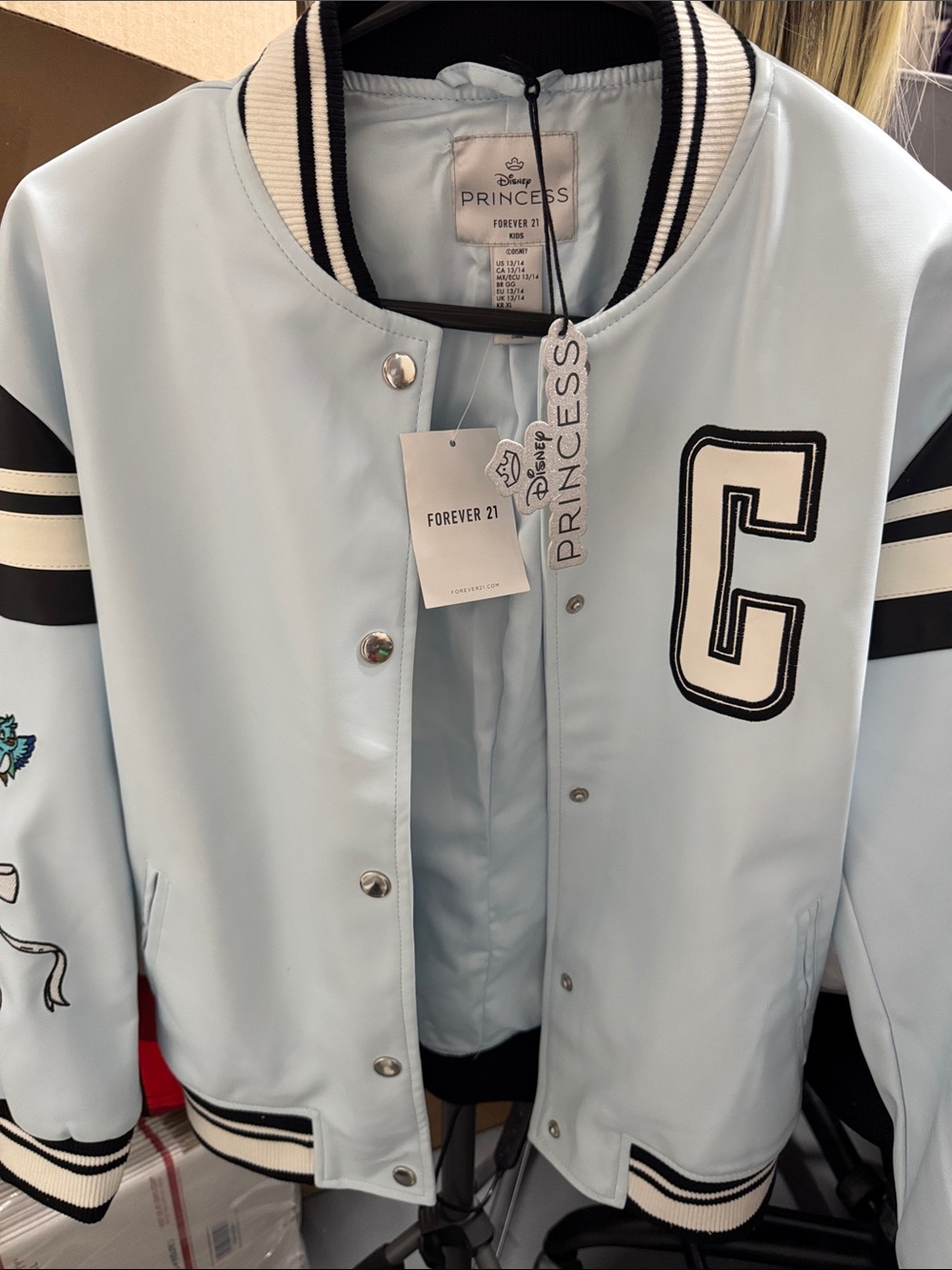 Disney Princess Cinderella Forever 21 Light Blue Kids Bomber Jacket